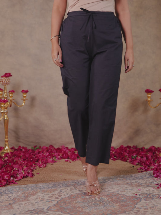 Soft Cotton Solid Blue Straight Trousers