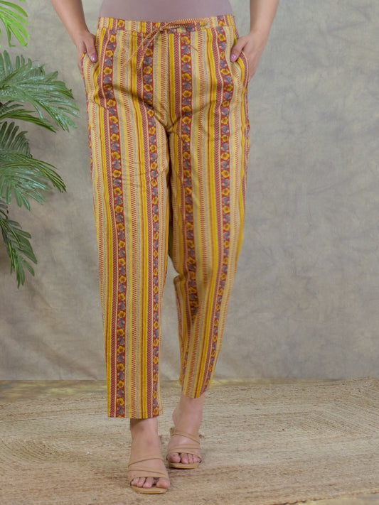 Soft Cotton Striped Red Trousers  Tapered Trousers