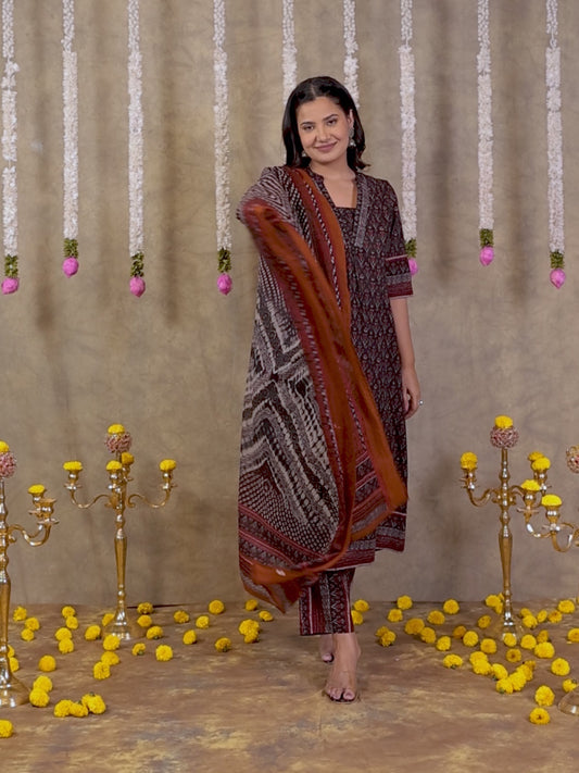 Soft Cotton Ikat Flared Black Kurta