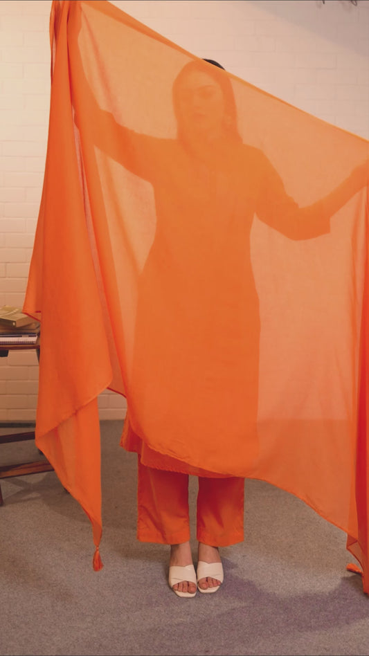 Embroidered Soft Cotton Solid Straight Orange Kurta