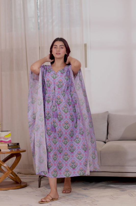 Soft Cotton Floral Kaftan Lavender Nighty