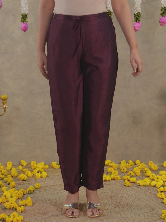 Tissue Solid Wine Tapered Trousers