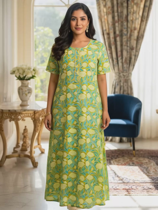 Soft Cotton Floral Yellow Nighty