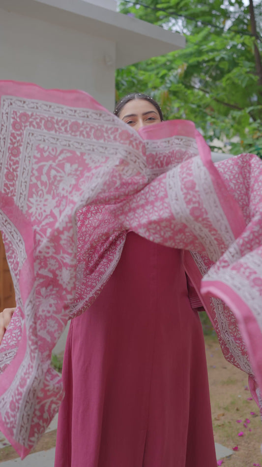 Linen Cotton Solid Flared Rust Kurta