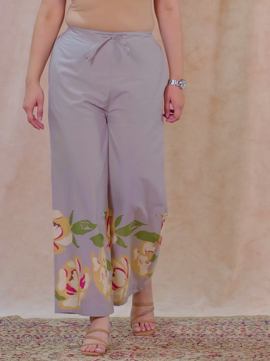 Soft Cotton Placement Print Grey Palazzo