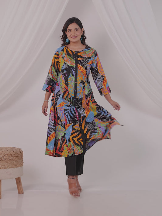 Soft Cotton Foliage A-line Multicolor Kurta