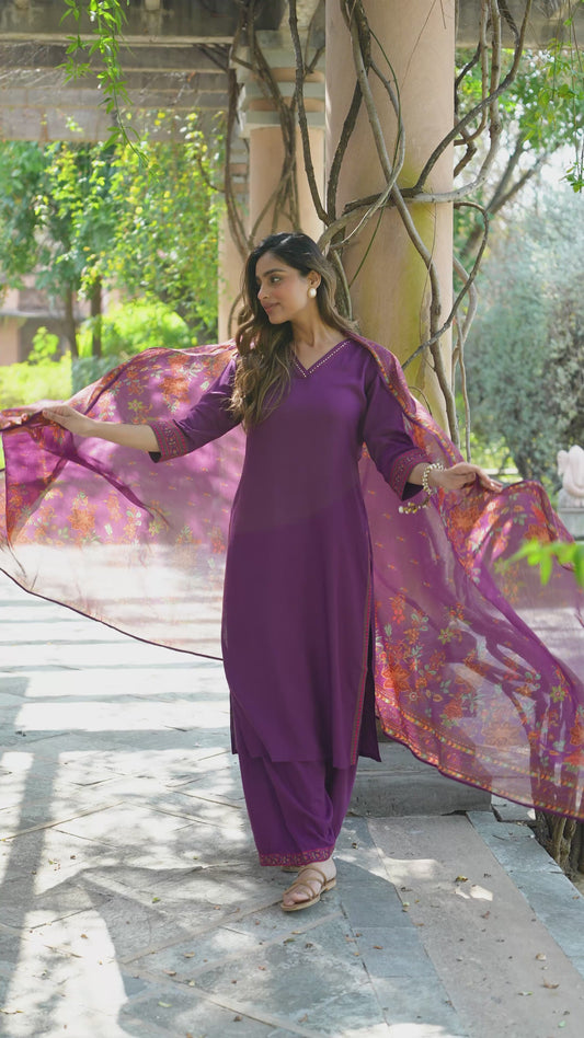 Viscose Solid A-line Purple Kurta
