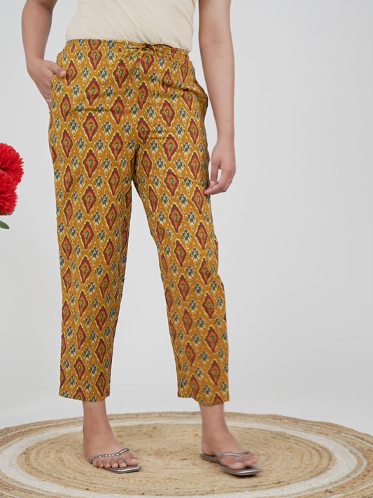 Soft Cotton Ikat Yellow Tapered Trousers