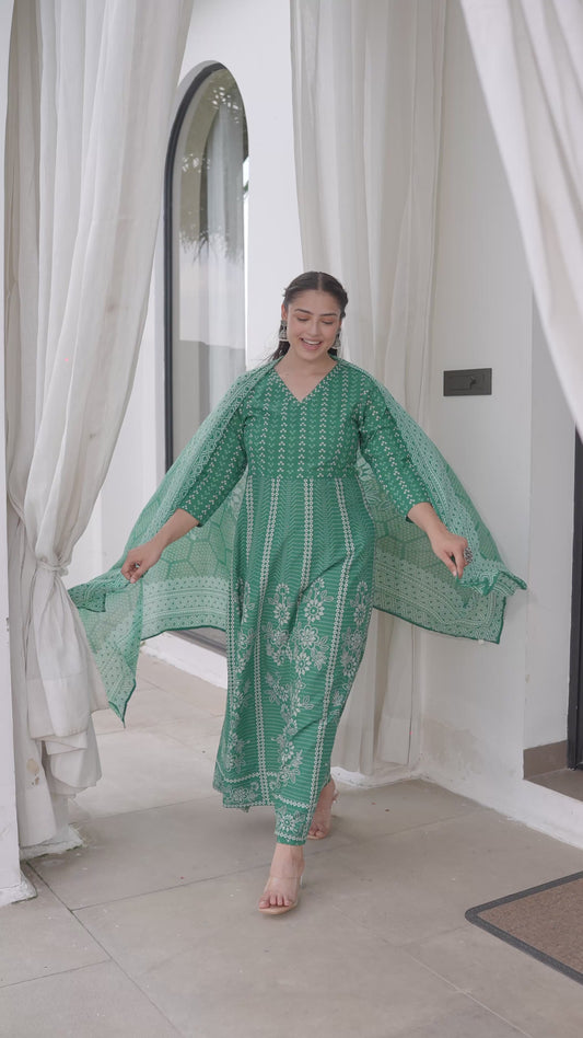 Soft Cotton Bandhani Angrakha Green Kurta