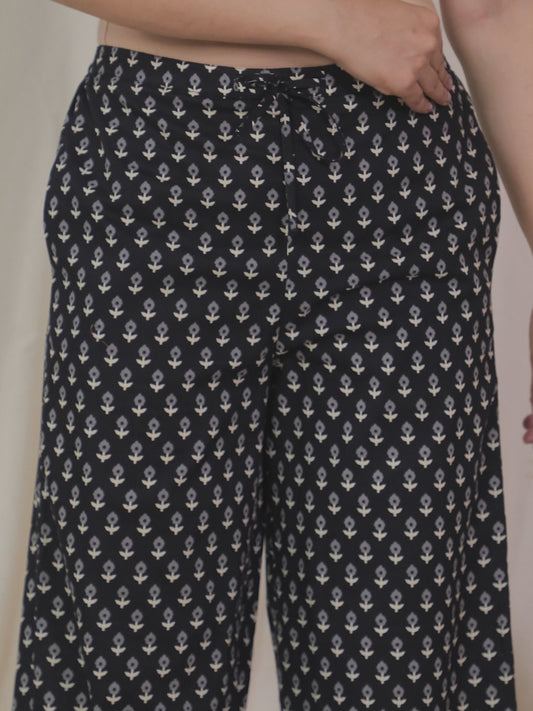 Soft Cotton Floral Black Palazzo