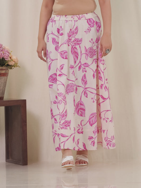 Linen Cotton Floral Pink Skirt