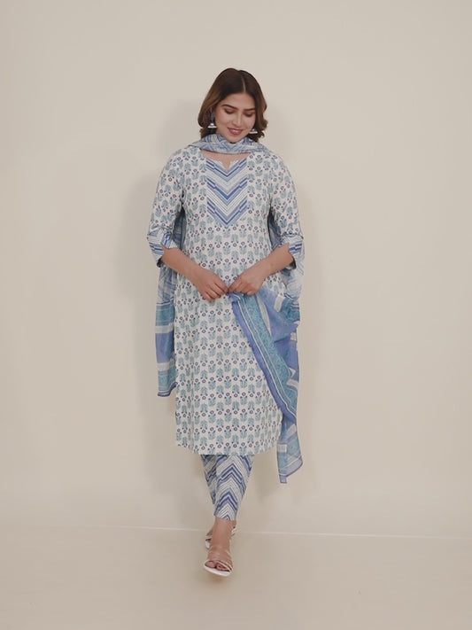 Soft Cotton Floral Straight White Kurta