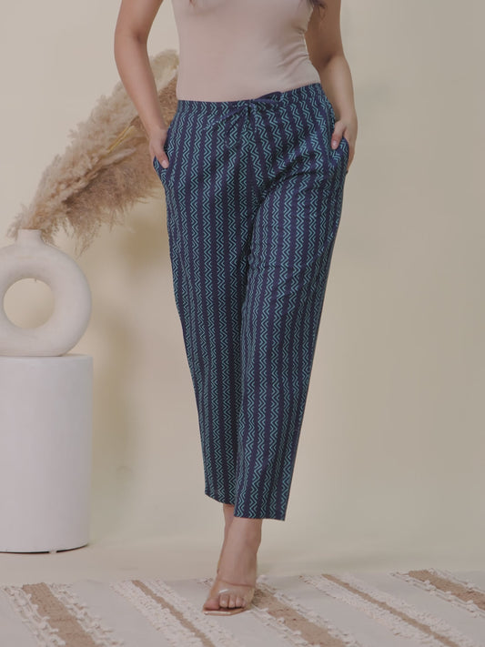 Soft Cotton Striped Blue Tapered Trousers