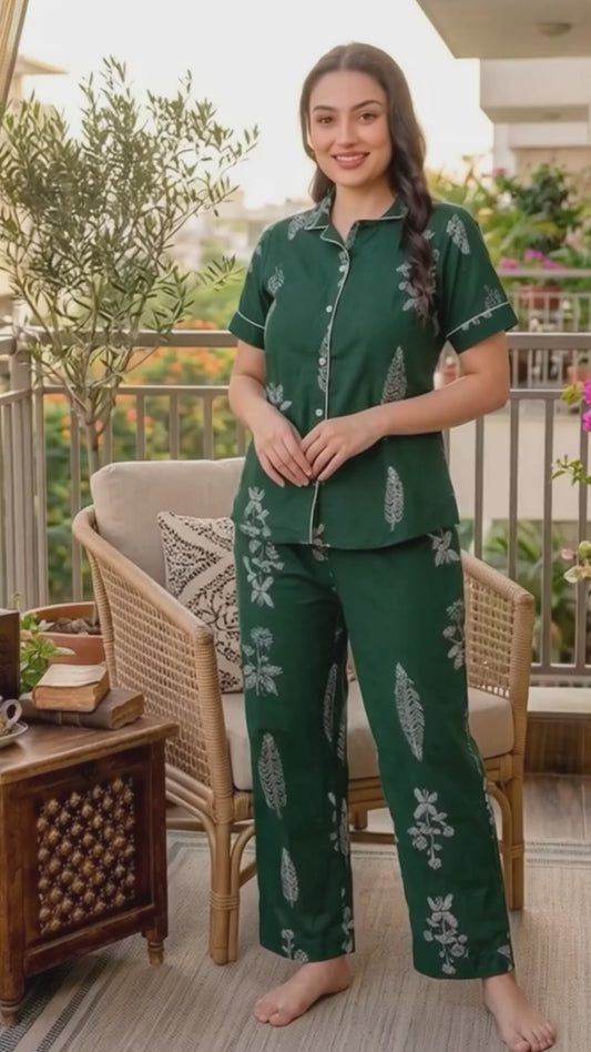 Soft Cotton Floral Top Green Top
