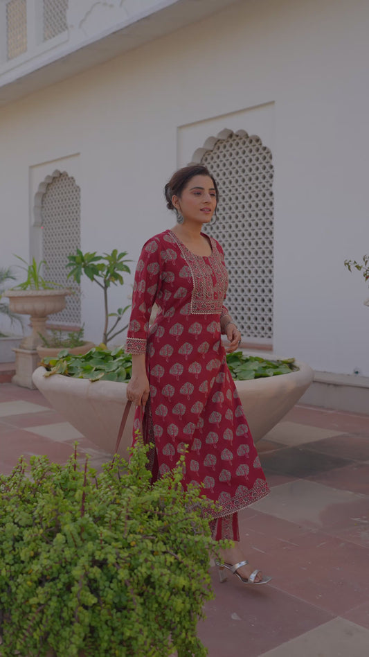 Soft Cotton Butta Straight Rust Kurta