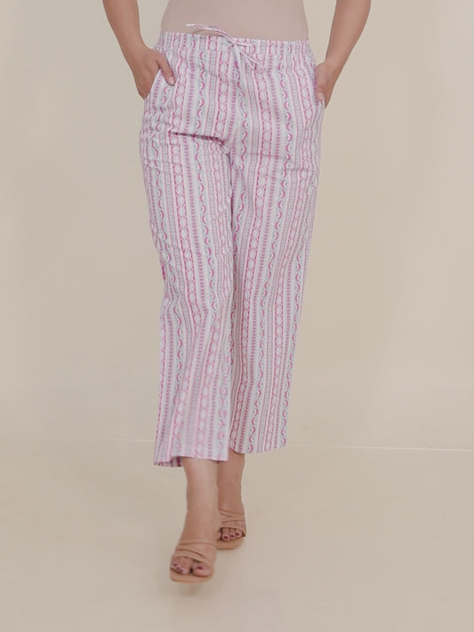 Soft Cotton Striped Pink Straight Trousers