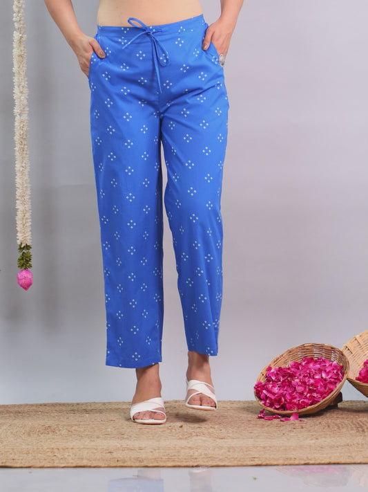 Soft Cotton Bandhani Blue Straight Trousers