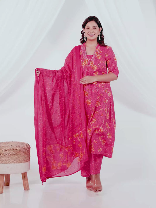 Soft Cotton Floral Flared Pink Kurta