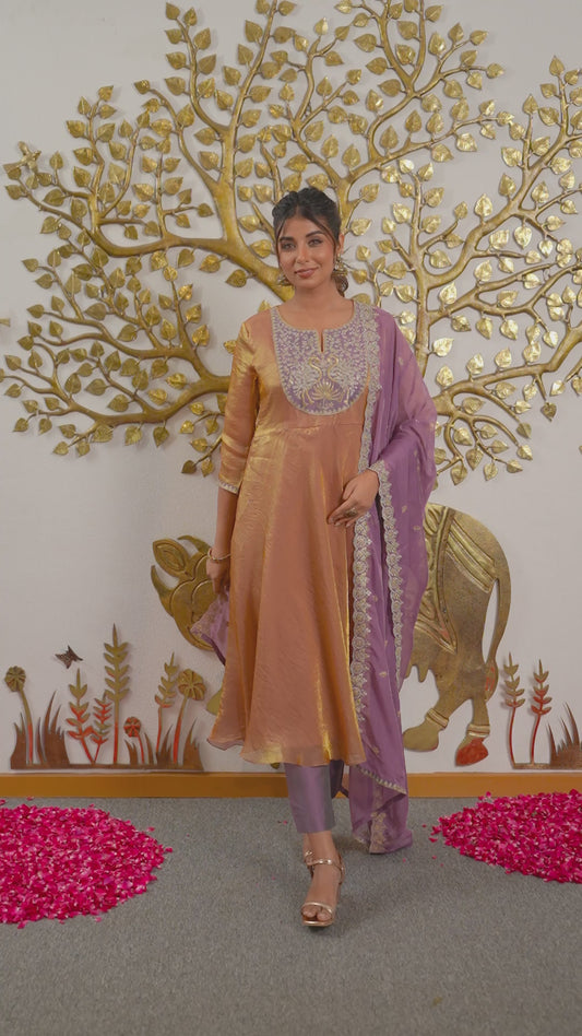 Embroidered Fendy Solid Brown Kurta