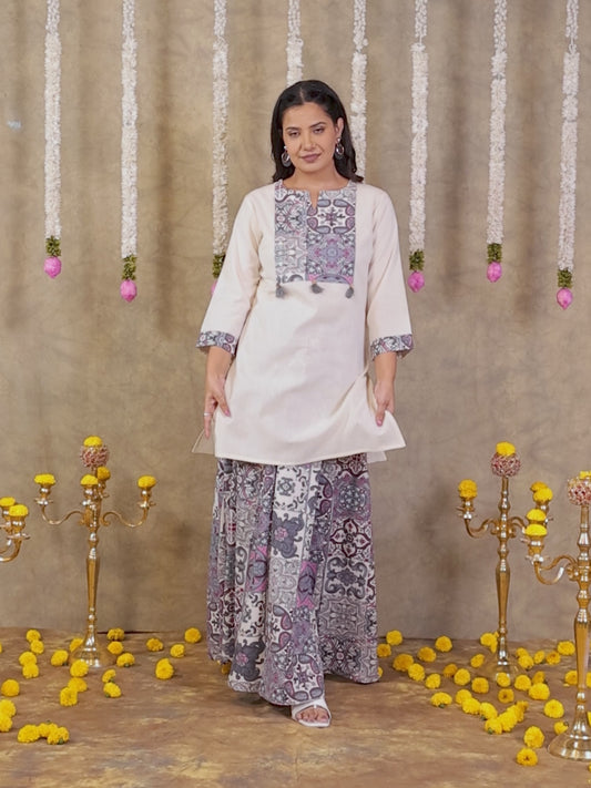 Linen Cotton Solid Straight Off White Kurta