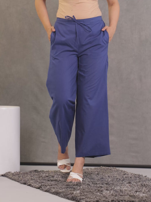Soft Cotton Solid Blue Palazzo