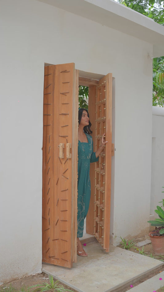 Soft Cotton Floral Anarkali Teal Dress