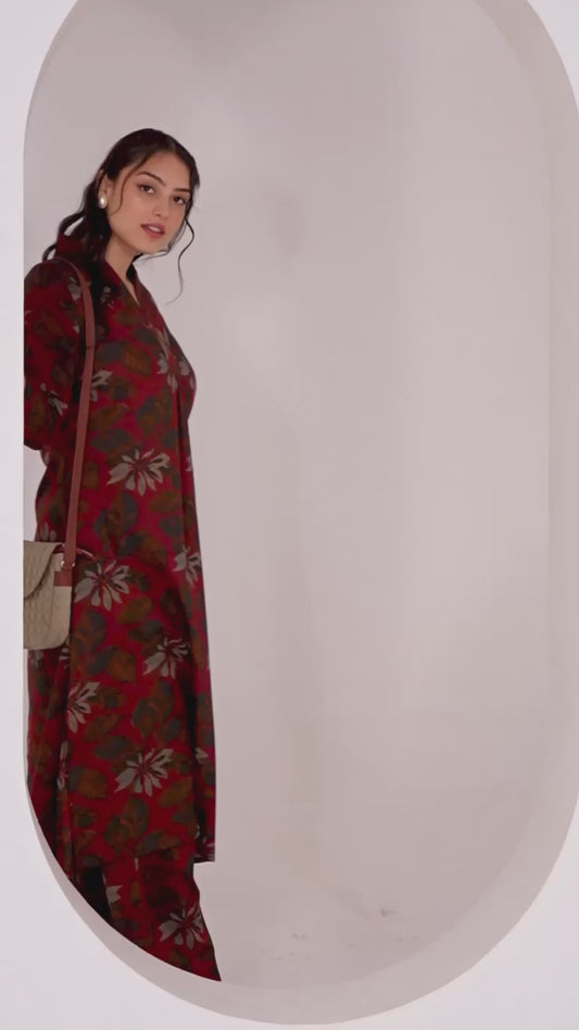 Soft cotton Floral A-line Maroon Kurta