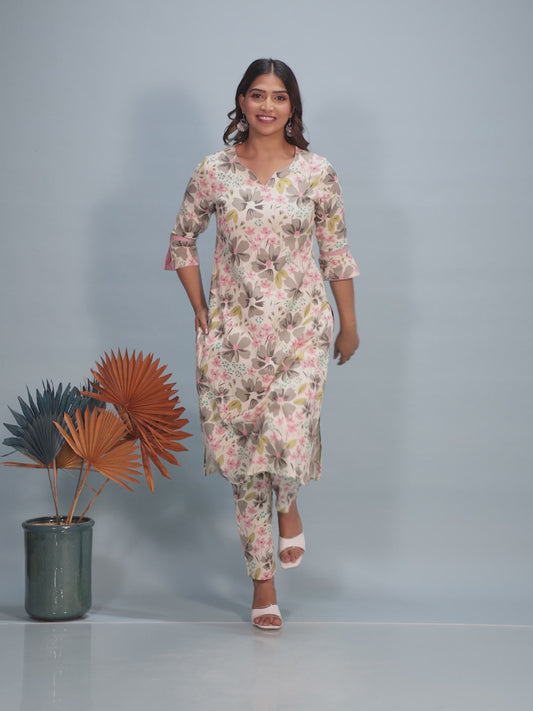 Linen Cotton Floral Kurta