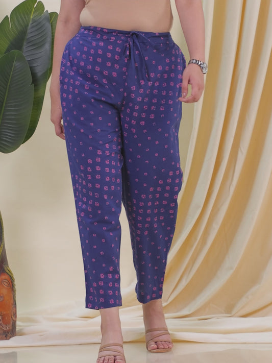 Soft Cotton Bandhani Blue Tapered Trousers