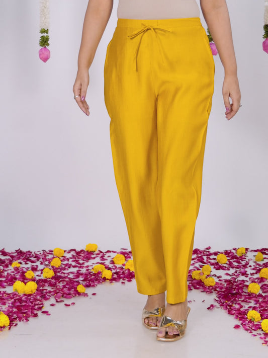 Vertigan Solid Yellow Tapered Trousers