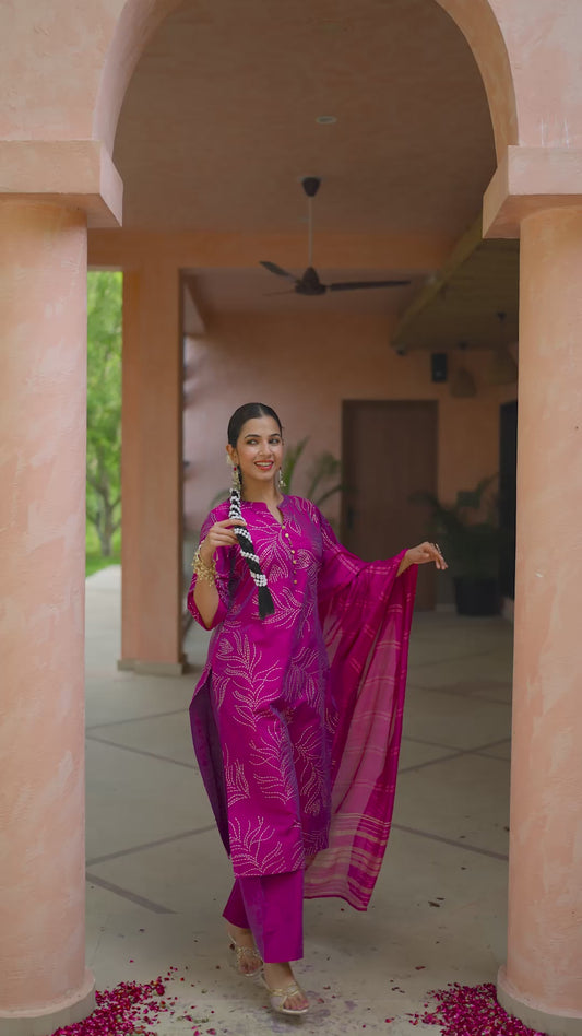 Chanderi Gold foil Straight Pink Kurta