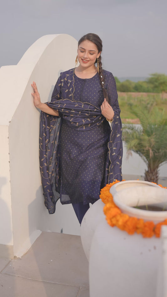 Chanderi Solid Straight Black