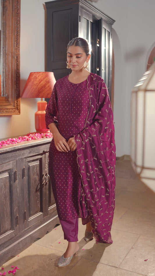 Chanderi Solid Straight Purple Kurta