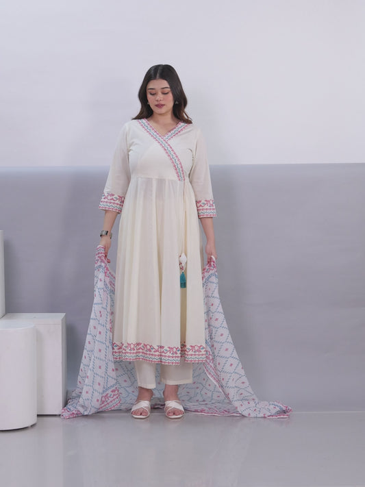 Soft Cotton Solid Angrakha Off White Kurta