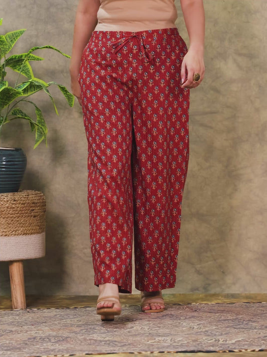 Kantha Cotton Butti Rust Palazzo