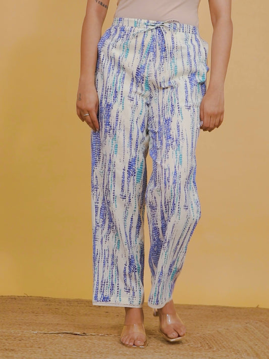 Kantha Cotton Tie-Dye Off White Straight Trousers