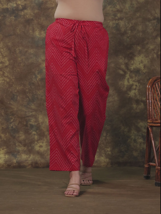 Soft Cotton Bandhani Red Straight Trousers