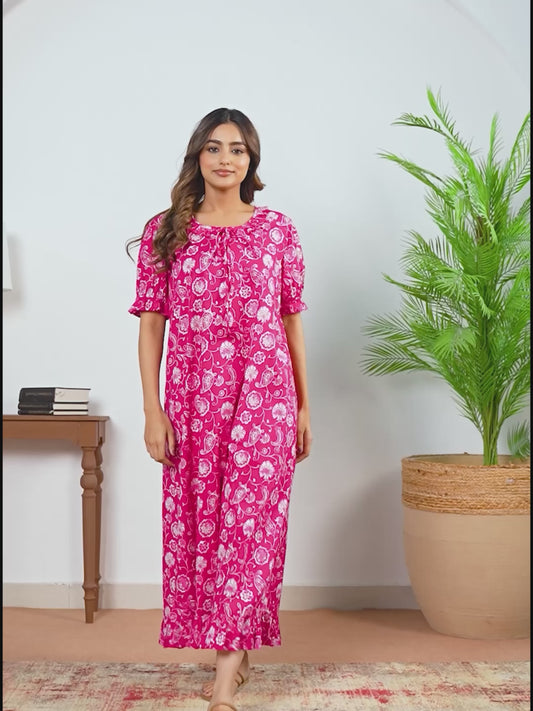 Soft Cotton Floral Pink Nighty