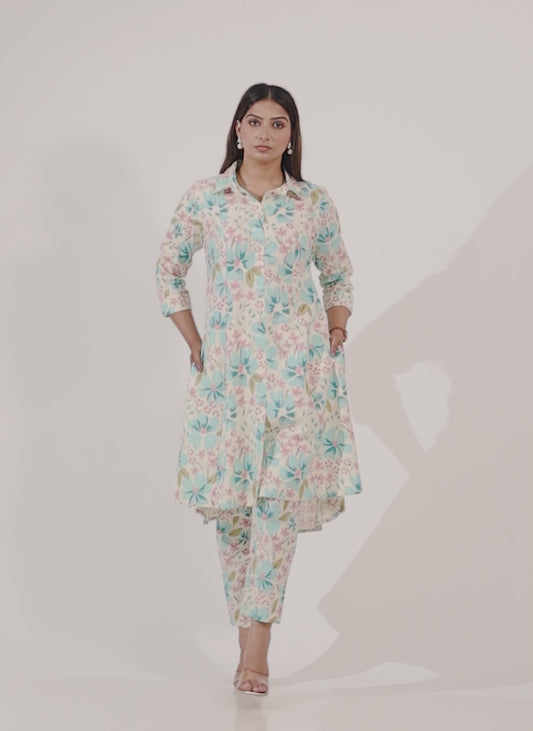 Linen Cotton Floral Kurta