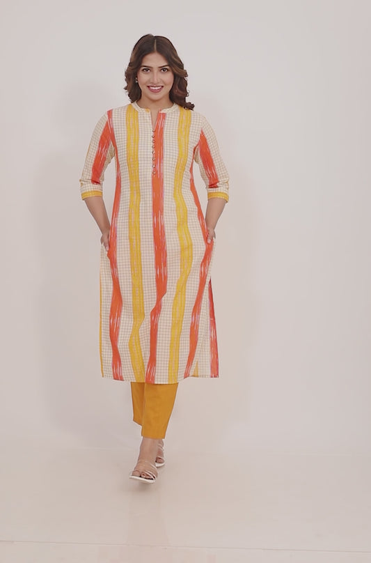 Soft Cotton Striped Straight Yellow Kurta