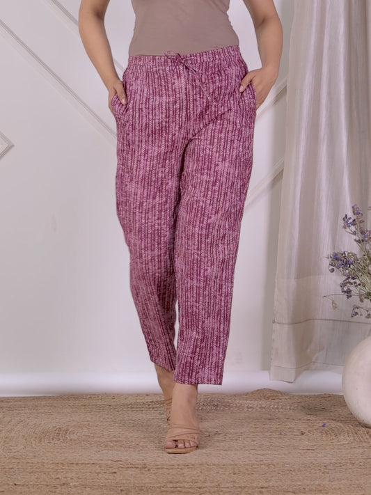 Soft Cotton Striped Maroon Tapered Trousers