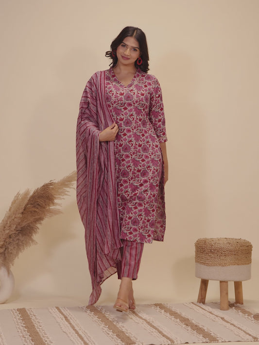 Linen Cotton Floral Kurta