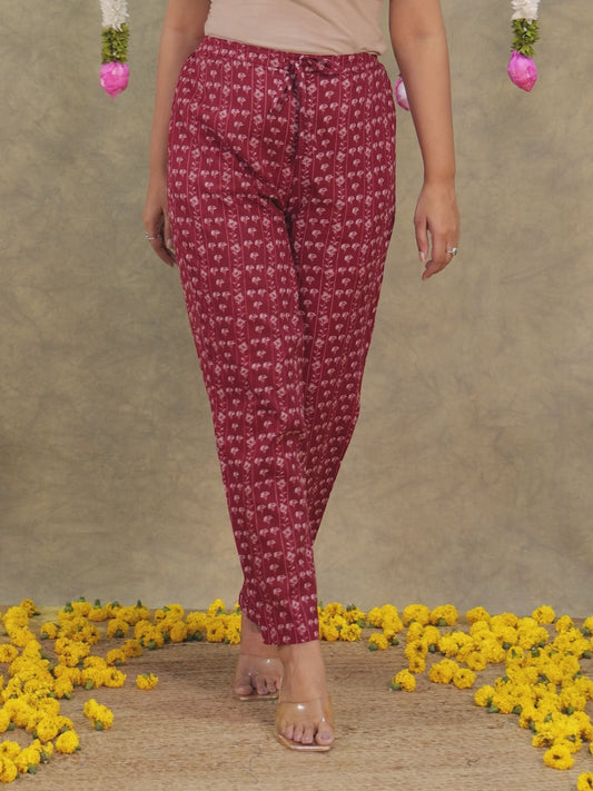 Soft Cotton Floral Red Tapered Trousers