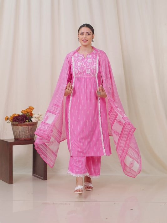 Viscose Geometric Panelled Pink Kurta