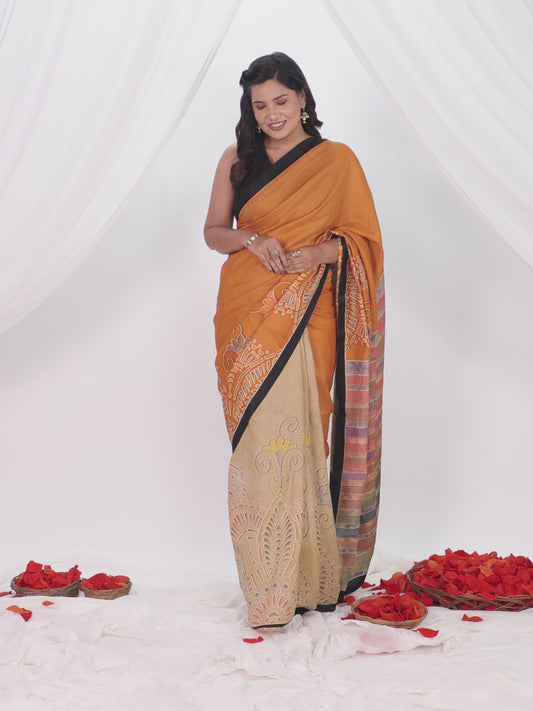 Chinon Chiffon Abstract Rust Orange Saree