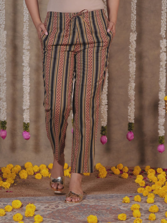 Soft Cotton Striped Black Tapered Trousers