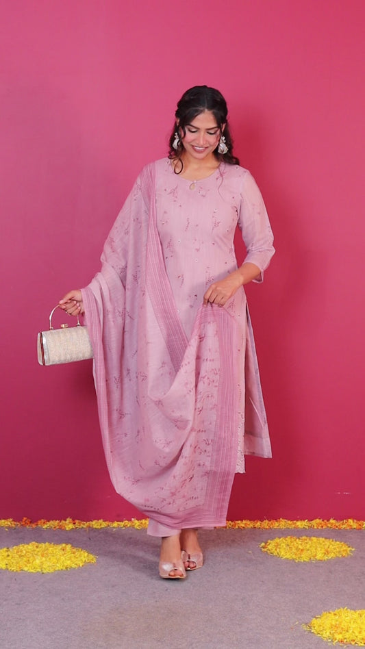 Linen Blend Floral Panelled Pink