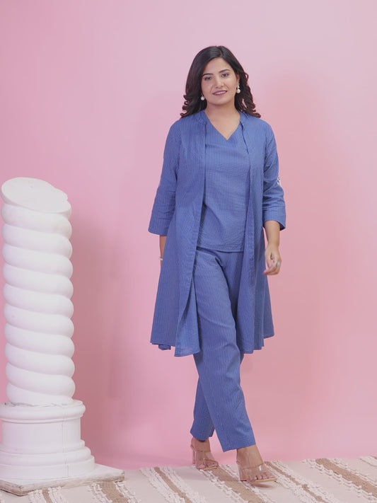 Kantha Cotton Solid Straight Blue Kurti
