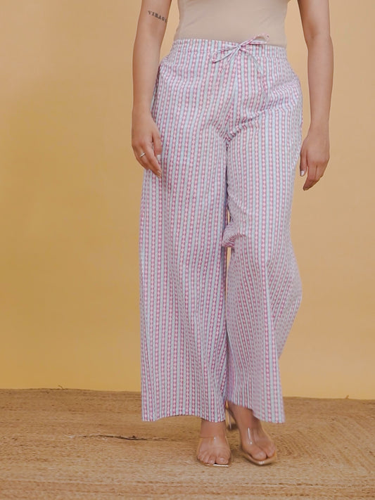 Soft Cotton Striped Pink Palazzo