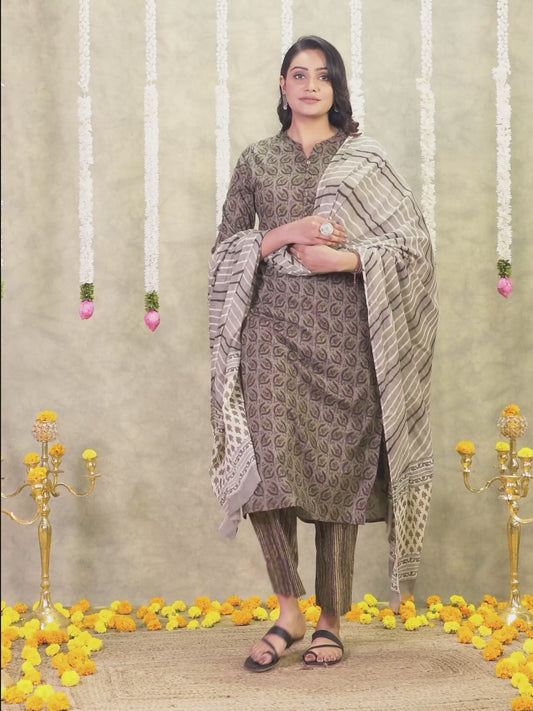 Soft Cotton Floral Straight Brown Kurta